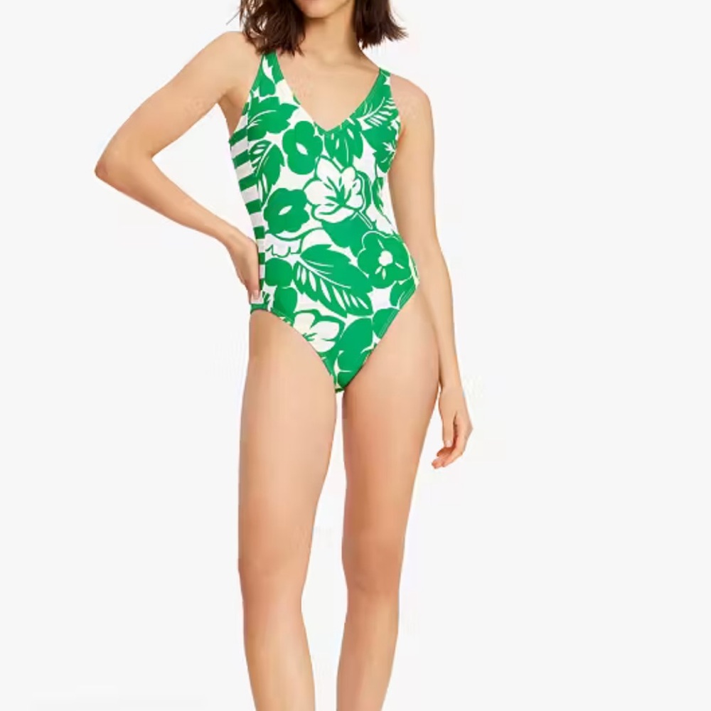 Kate Spade Green and White Tropical One-Piece Swimsuit